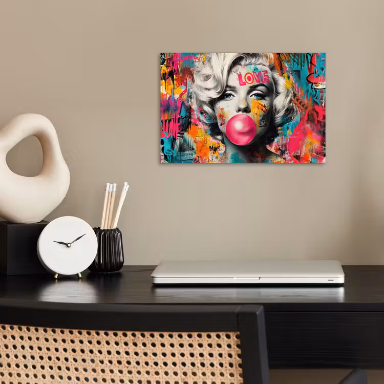 Vrouw - Kauwgom - Graffiti - Neonkleuren poster papier klein -sfeer1