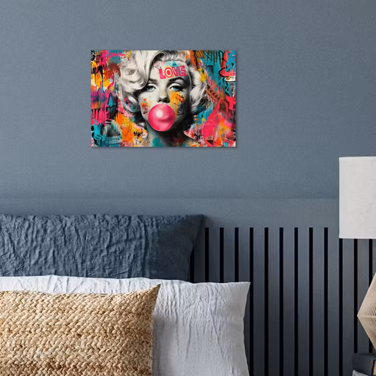 Vrouw - Kauwgom - Graffiti - Neonkleuren poster papier klein -sfeer2