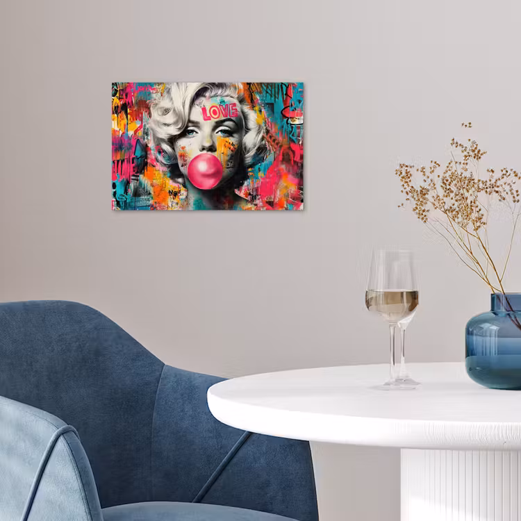 Vrouw - Kauwgom - Graffiti - Neonkleuren poster papier klein -sfeer3