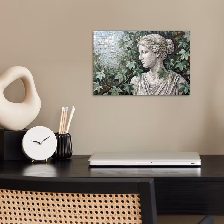 Vrouw - Klassiek - Mozaiëk - Natuur - Groen poster papier klein -sfeer1