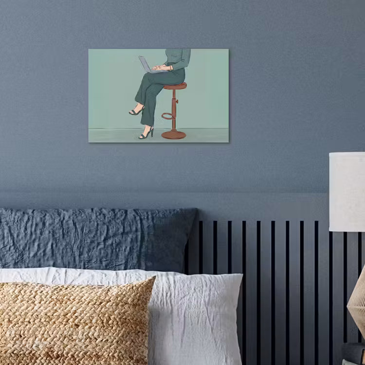 Vrouw - Laptop - Zittend - Illustratie - Groen poster papier klein -sfeer2