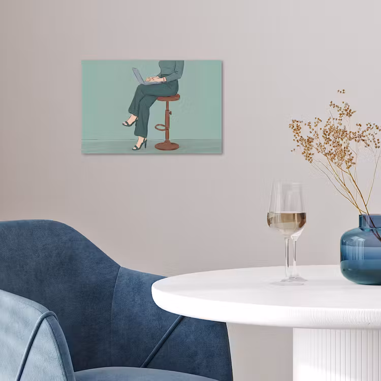 Vrouw - Laptop - Zittend - Illustratie - Groen poster papier klein -sfeer3