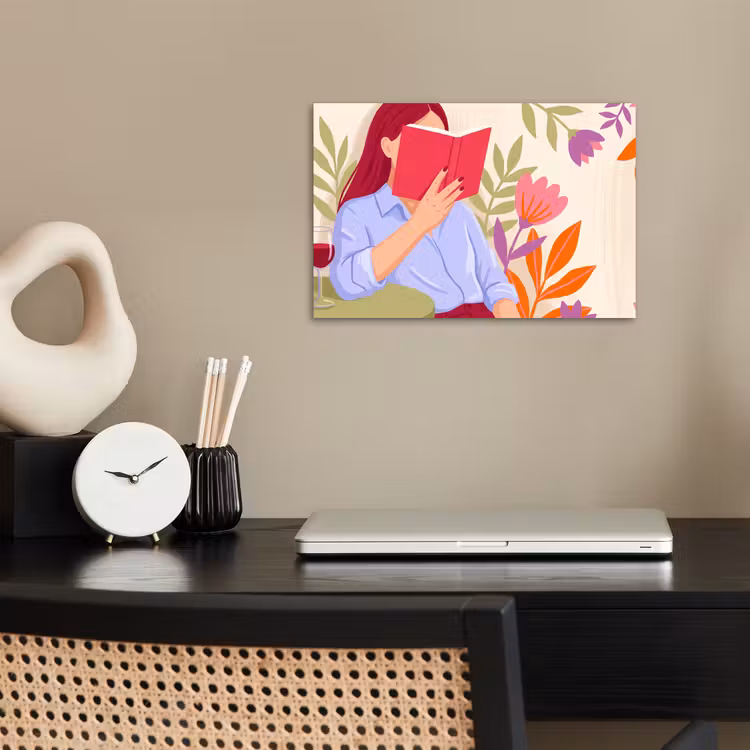 Vrouw - Lezen - Thuis - Modern - Bloemen poster papier klein -sfeer1