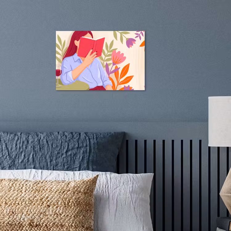 Vrouw - Lezen - Thuis - Modern - Bloemen poster papier klein -sfeer2