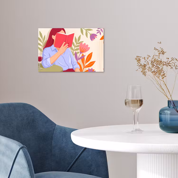 Vrouw - Lezen - Thuis - Modern - Bloemen poster papier klein -sfeer3