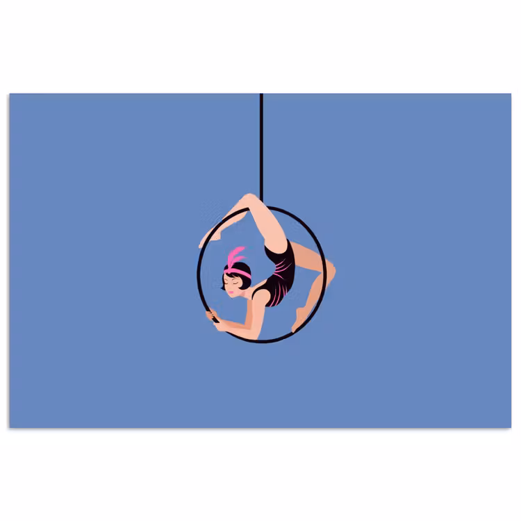 Vrouw - Aerial hoop - Art deco - Illustratie - Blauw poster papier klein -3d