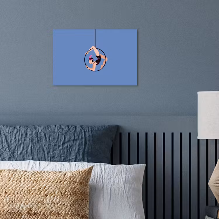 Vrouw - Aerial hoop - Art deco - Illustratie - Blauw poster papier klein -sfeer2