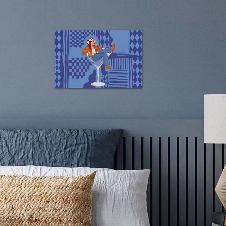 Vrouw - Martini glas - Abstract - Blauw - Kunst poster papier klein -sfeer2