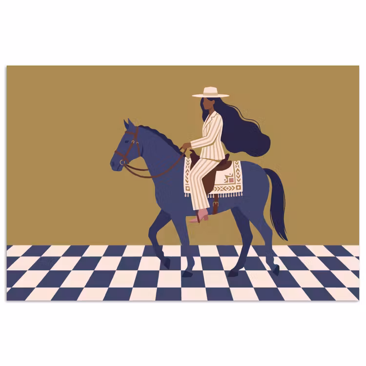 Vrouw - Paard - Rijden - Modern - Abstract poster papier klein -3d