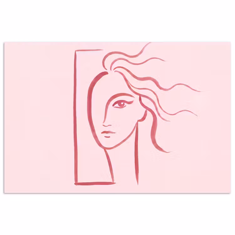 Vrouw - Portret - Abstract - Lijnkunst - Rood poster papier klein -3d
