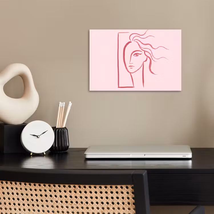 Vrouw - Portret - Abstract - Lijnkunst - Rood poster papier klein -sfeer1