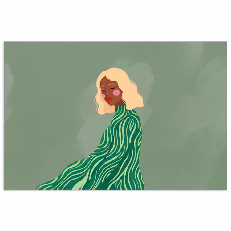 Vrouw - Portret - Illustratie - Modern - Groen poster papier klein -3d