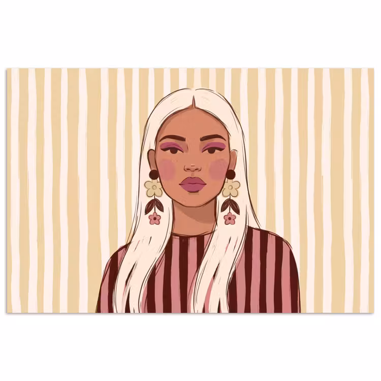 Vrouw - Portret - Illustratie - Modern - Roze poster papier klein -3d