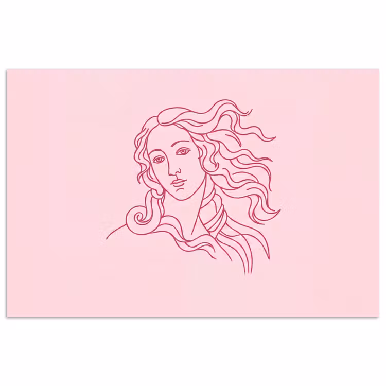 Vrouw - Portret - Klassiek - Line-art - Roze poster papier klein -3d