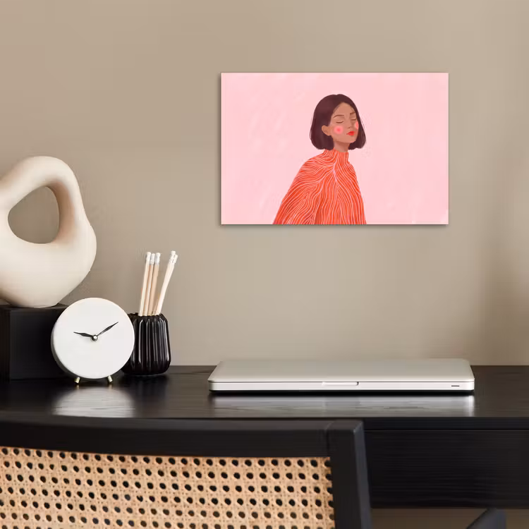 Vrouw - Portret - Modern - Kunst - Roze poster papier klein -sfeer1