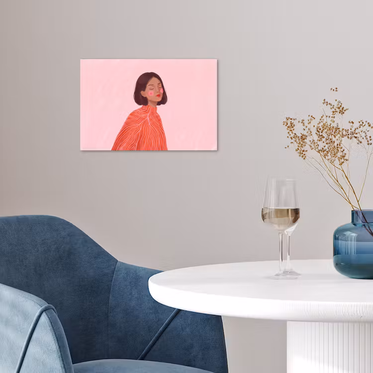 Vrouw - Portret - Modern - Kunst - Roze poster papier klein -sfeer3