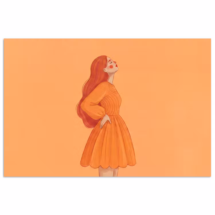 Vrouw - Profiel - Mensen - Modern - Oranje poster papier klein -3d
