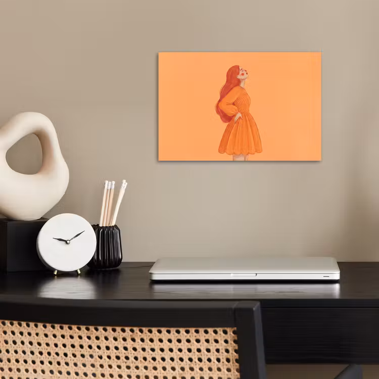Vrouw - Profiel - Mensen - Modern - Oranje poster papier klein -sfeer1