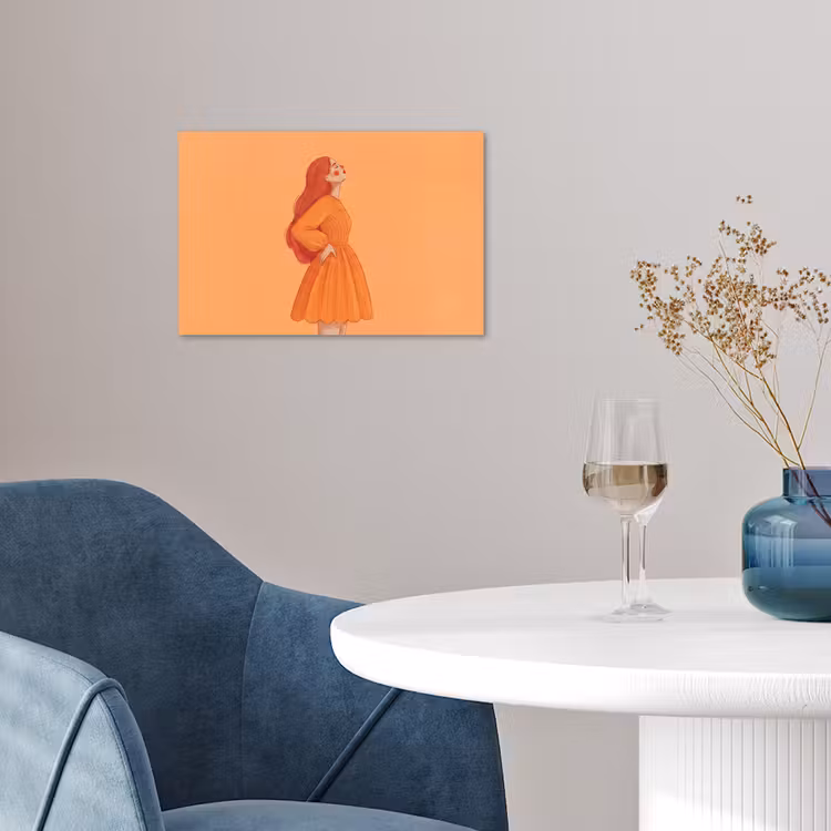 Vrouw - Profiel - Mensen - Modern - Oranje poster papier klein -sfeer3