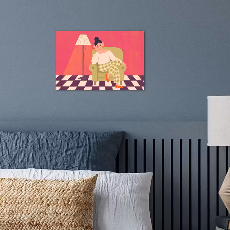 Vrouw - Rust - Interieur - Modern - Kunst poster papier klein -sfeer2