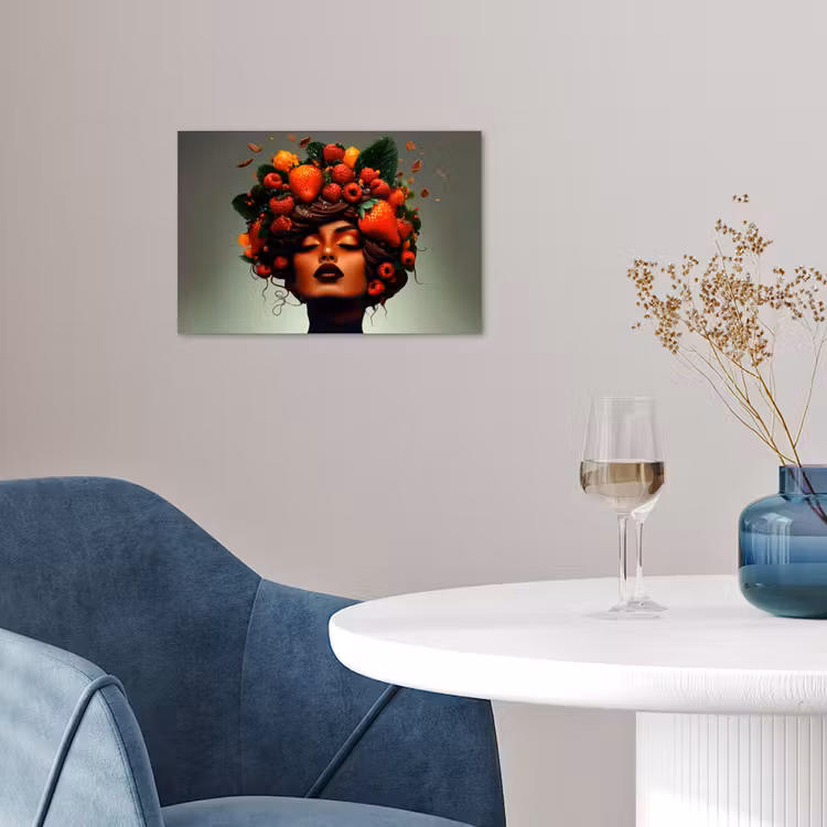 Vrouw - Chocolade - Frambozen - Aardbeien - Koekjes poster papier klein -sfeer3