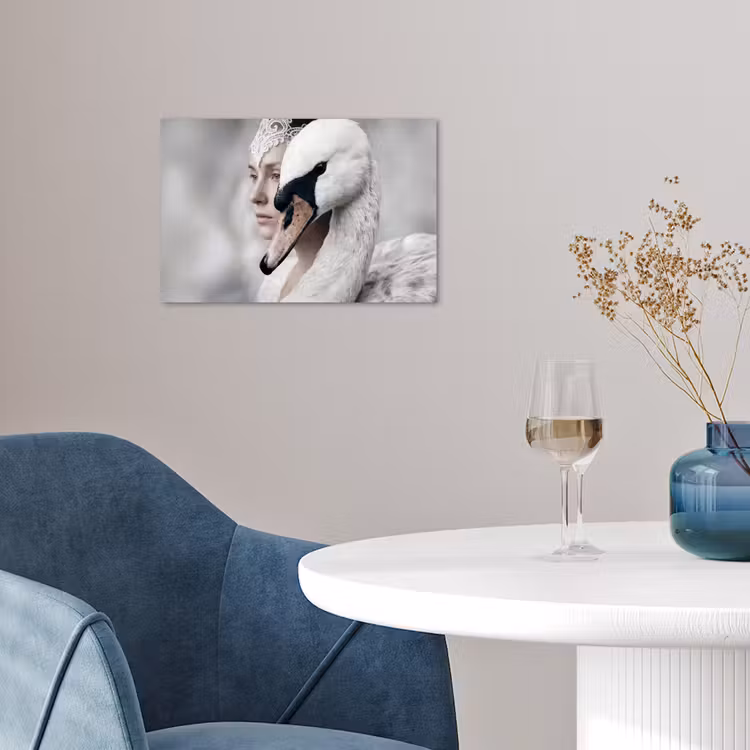 Vrouw - Zwaan - Wit poster papier klein -sfeer3
