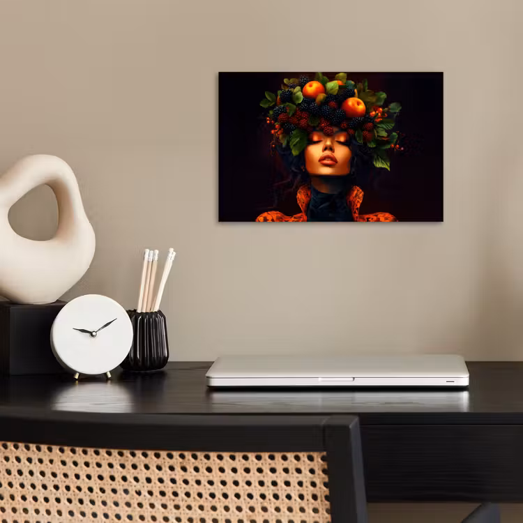 Vrouw - Zwart - Bessen - Bramen - Appels poster papier klein -sfeer1