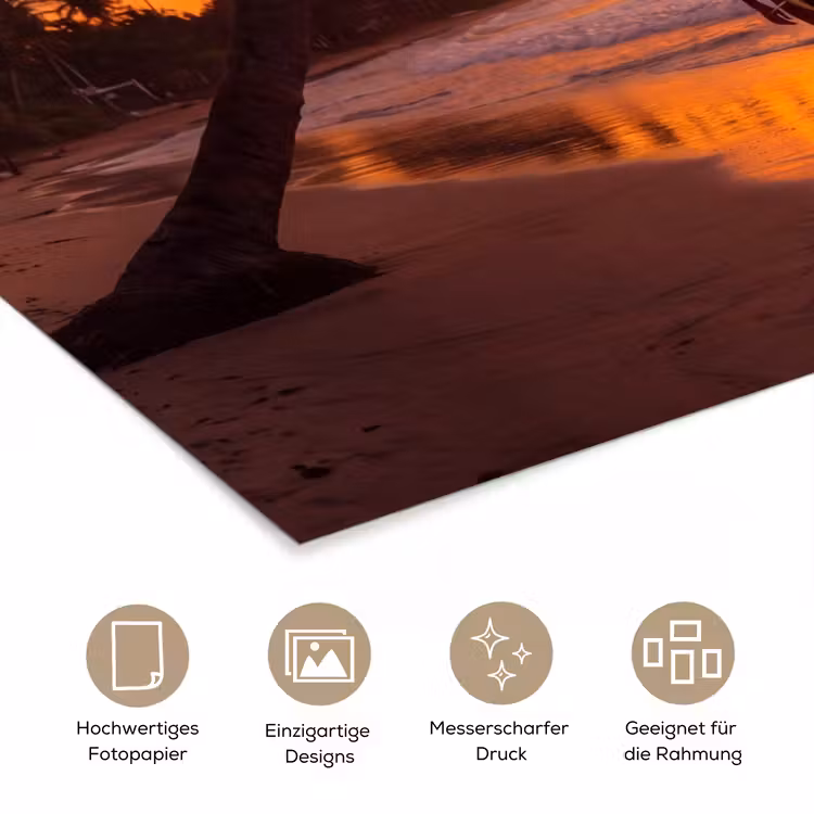 Vrouw - Surfplank - Strand - Zonsondergang - Oranje poster papier klein -tcloseup_DE