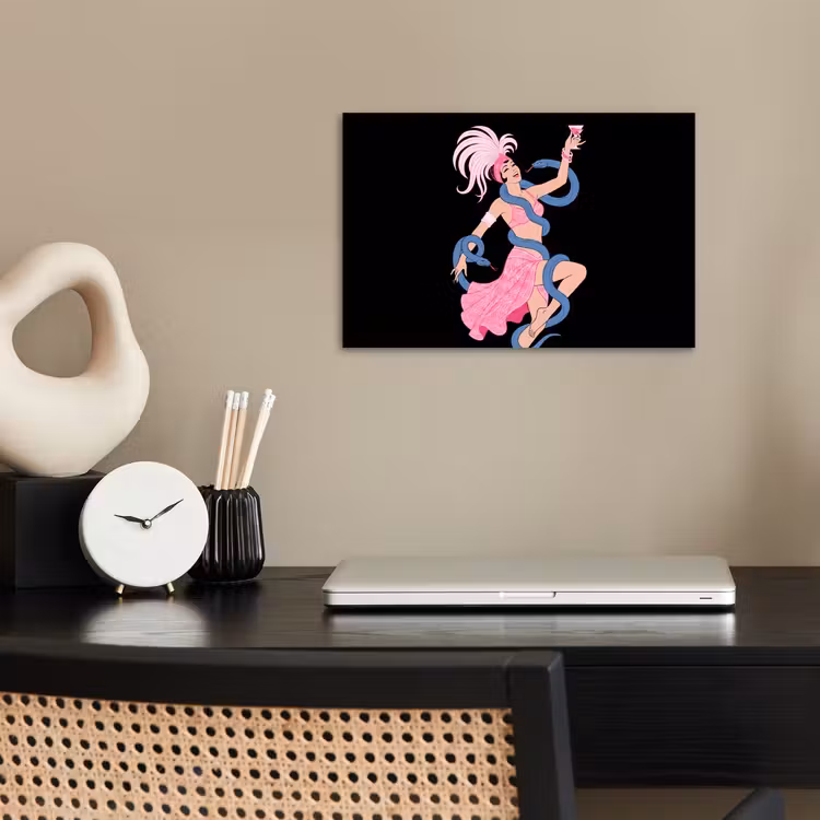 Vrouw - Danseres - Slangen - Art Deco - Roze poster papier klein -sfeer1