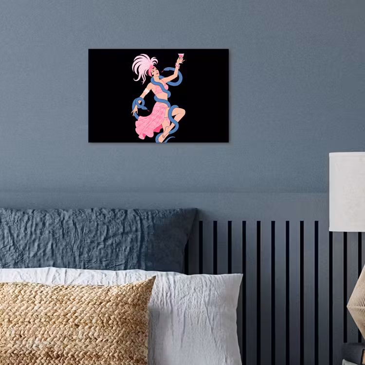 Vrouw - Danseres - Slangen - Art Deco - Roze poster papier klein -sfeer2
