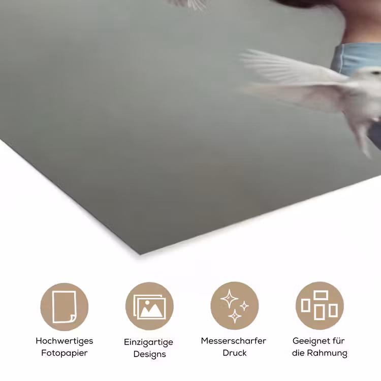 Vrouw - Vogels - Abstract - Modern - Wit poster papier klein -tcloseup_DE