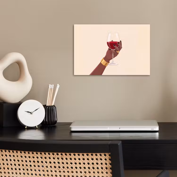 Vrouw - Wijn - Glas - Illustratie - Rood poster papier klein -sfeer1