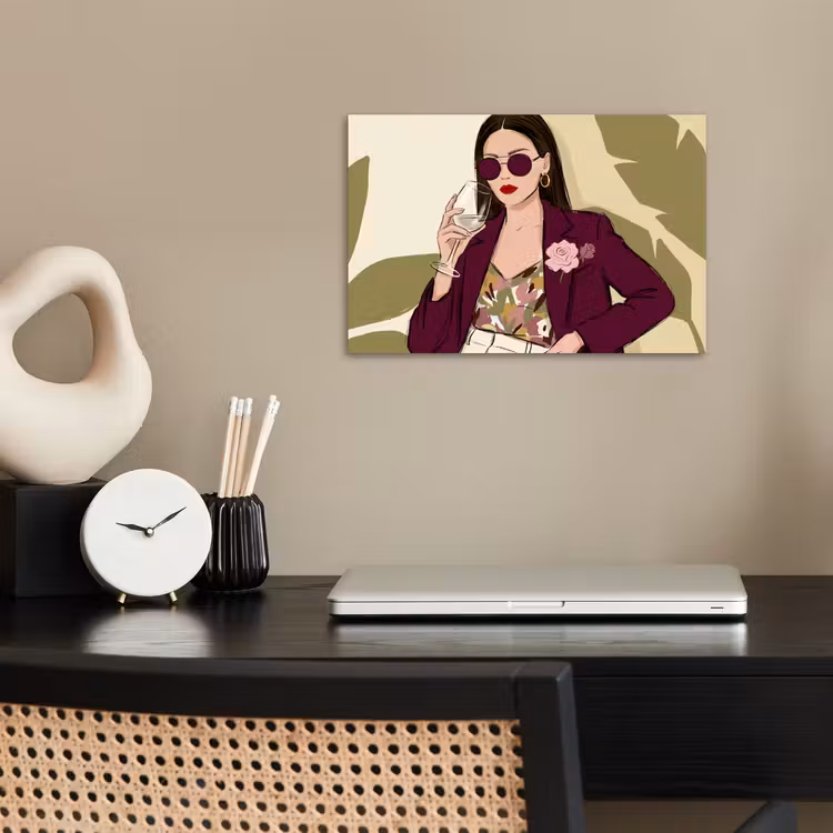 Vrouw - Wijn - Portret - Mode - Modern poster papier klein -sfeer1