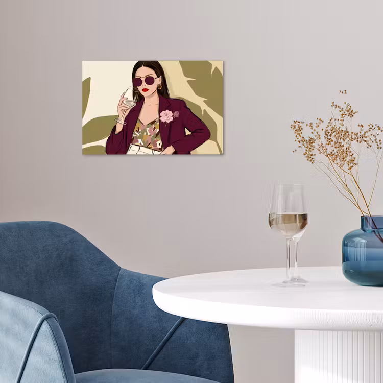 Vrouw - Wijn - Portret - Mode - Modern poster papier klein -sfeer3