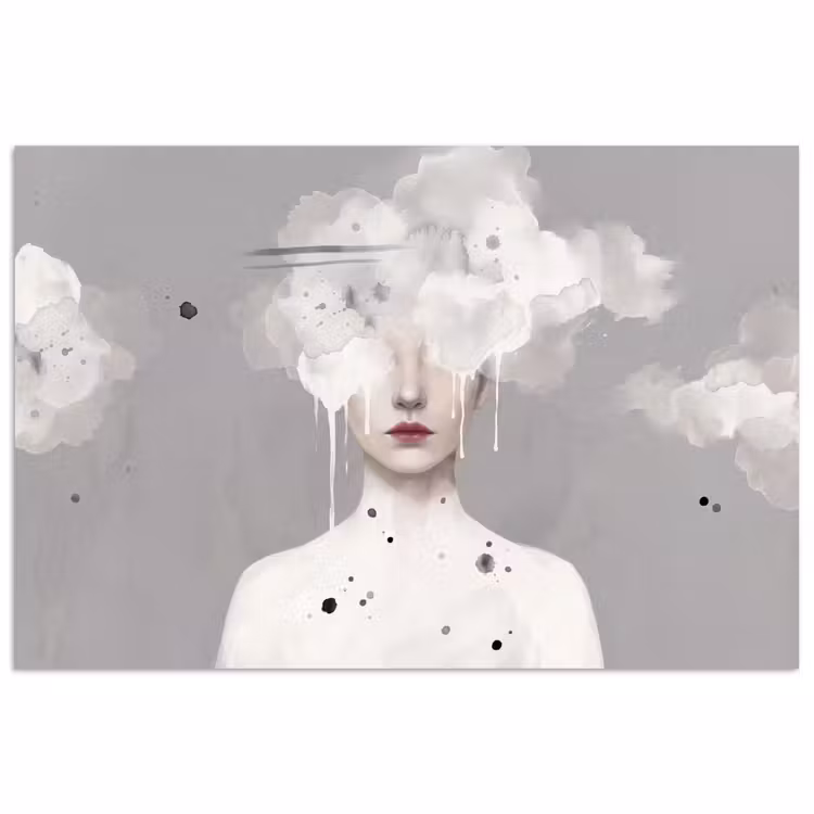 Vrouw - Wolk - Grijs poster papier klein -3d