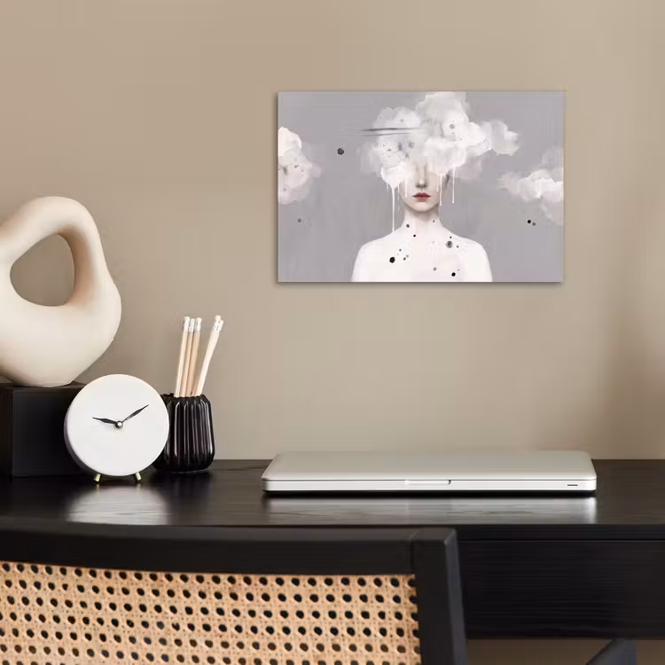 Vrouw - Wolk - Grijs poster papier klein -sfeer1