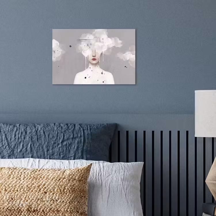 Vrouw - Wolk - Grijs poster papier klein -sfeer2