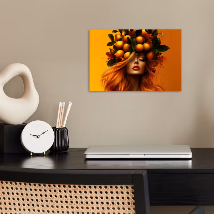 Vrouw - Citroenen - Bloesem - Geel poster papier klein -sfeer1