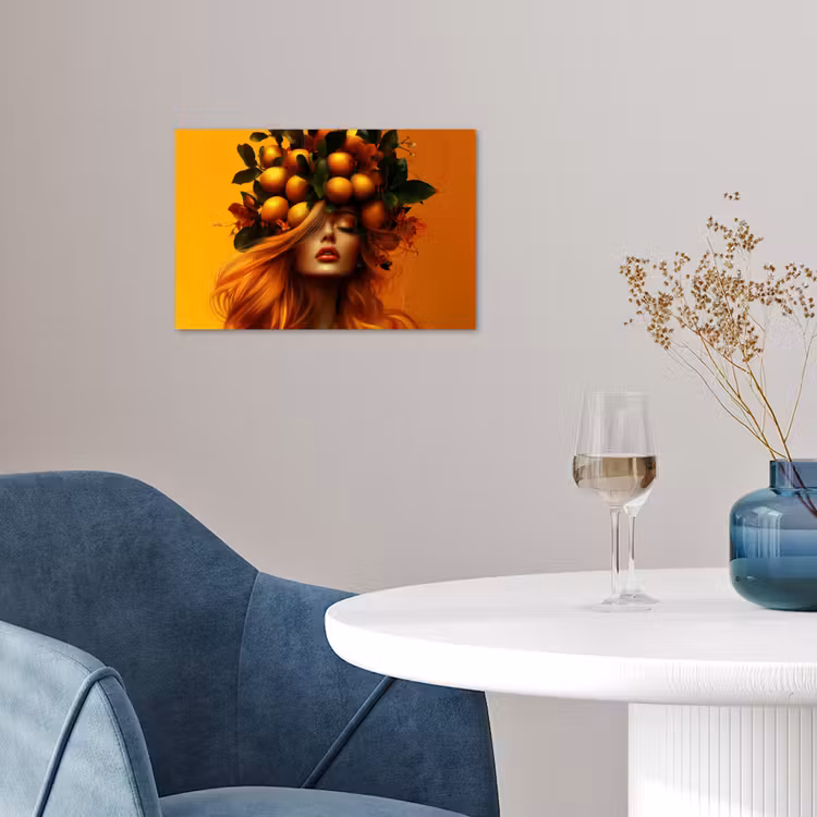 Vrouw - Citroenen - Bloesem - Geel poster papier klein -sfeer3