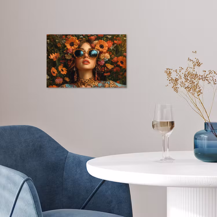 Vrouwen - Bloemen - Modern - Bril - Abstract poster papier klein -sfeer3