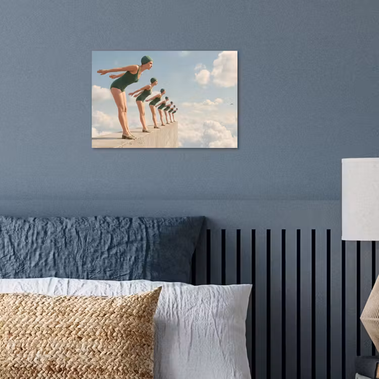 Poster - Frauen – Tauchhaltung – Wolken - Vrouwen - Duikhouding - Wolken poster papier klein