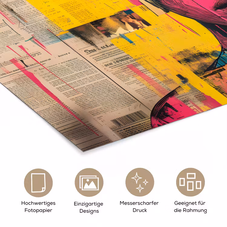 Vrouwengezicht - Krantenpapier - Abstract - Roze poster papier klein -tcloseup_DE