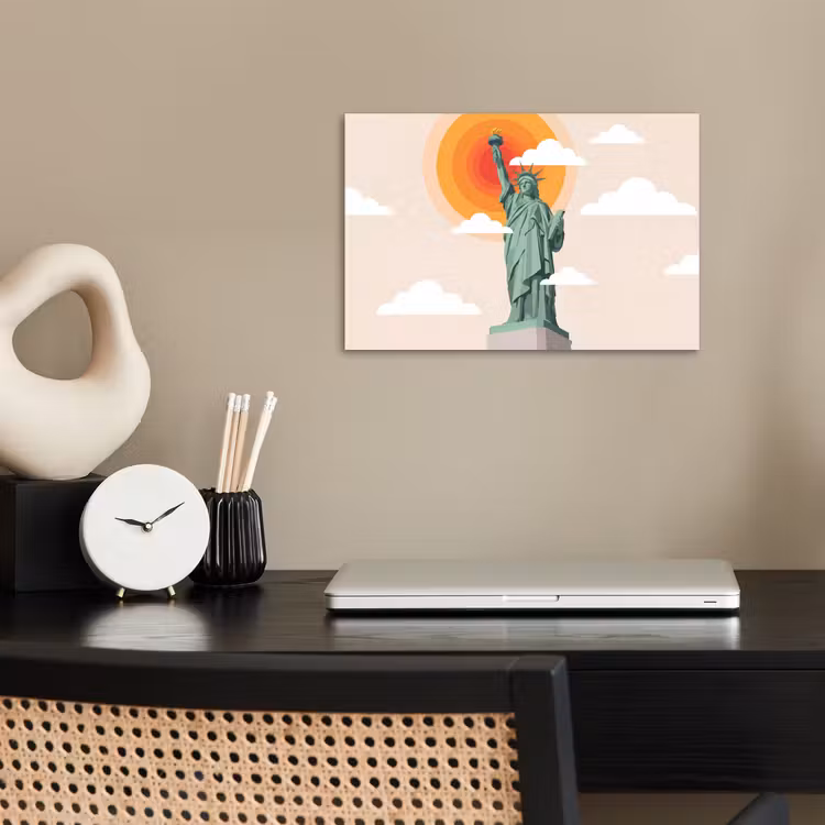 Vrijheidsbeeld - New York - Zon - Modern poster papier klein -sfeer1