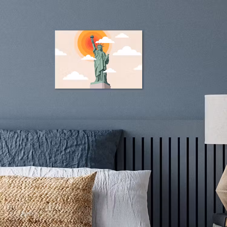 Vrijheidsbeeld - New York - Zon - Modern poster papier klein -sfeer2