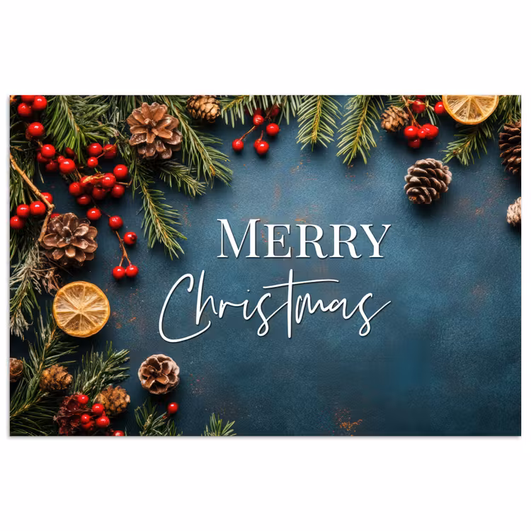Merry Christmas - Blauw - Kerst - Winter poster papier klein -3d