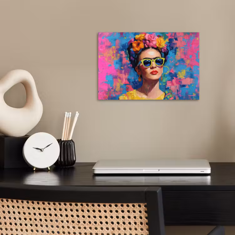 Vrolijk portret - Vrouw - Bloemenkroon poster papier klein -sfeer1