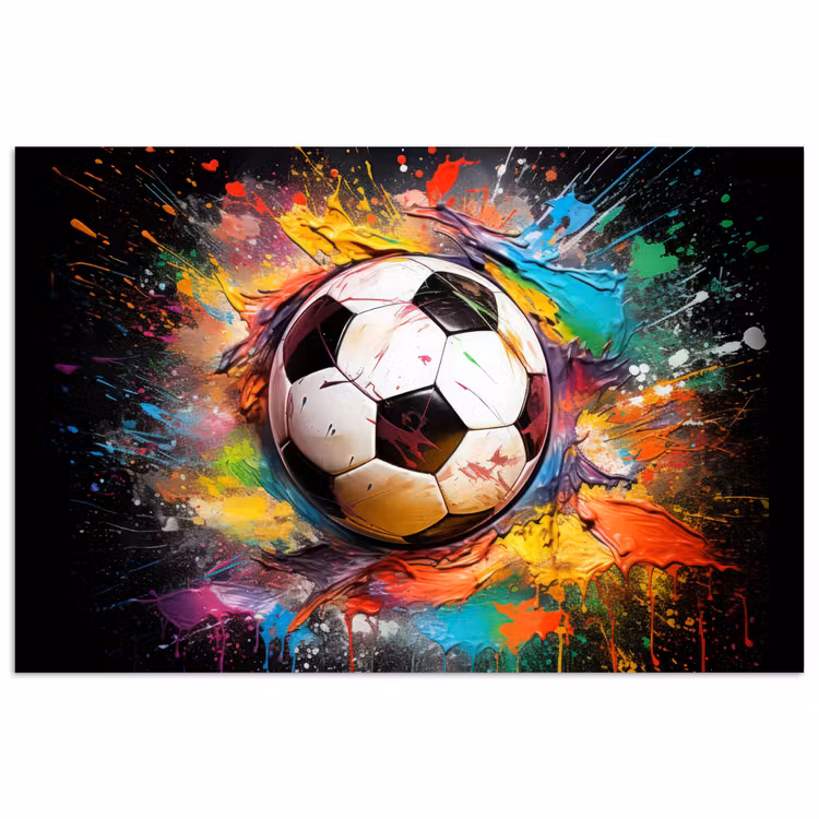 Voetbal - Verf - Kleuren - Zwart - Wit poster papier klein -3d