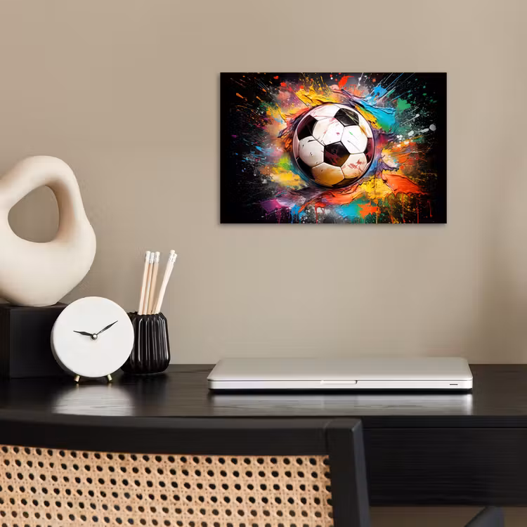 Voetbal - Verf - Kleuren - Zwart - Wit poster papier klein -sfeer1