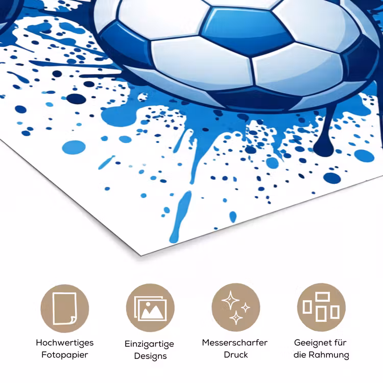 Voetballen - Verf - Sport - Blauw poster papier klein -tcloseup_DE