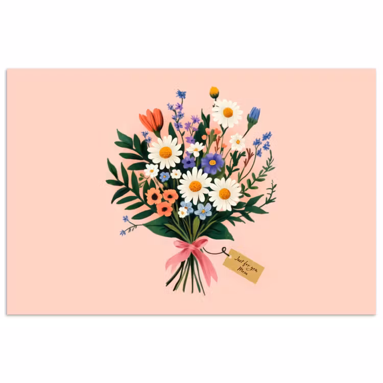 Margrieten - Boeket - Strikje - Roze poster papier klein -3d